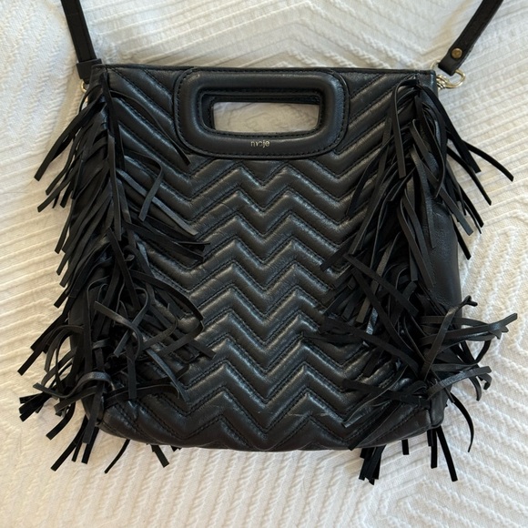 Maje Black Chevron Quilted Leather Crossbody Bag - Picture 3 of 11